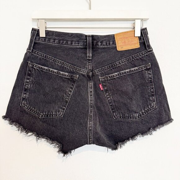 Levi’s 501 Button Fly High Rise Dark Wash Distressed Jean Shorts Black Size 26 - Picture 11 of 11